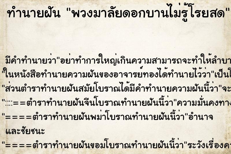 ทำนายฝันทำนายฝันพวงมาลัยดอกบานไม่รู้โรยสด