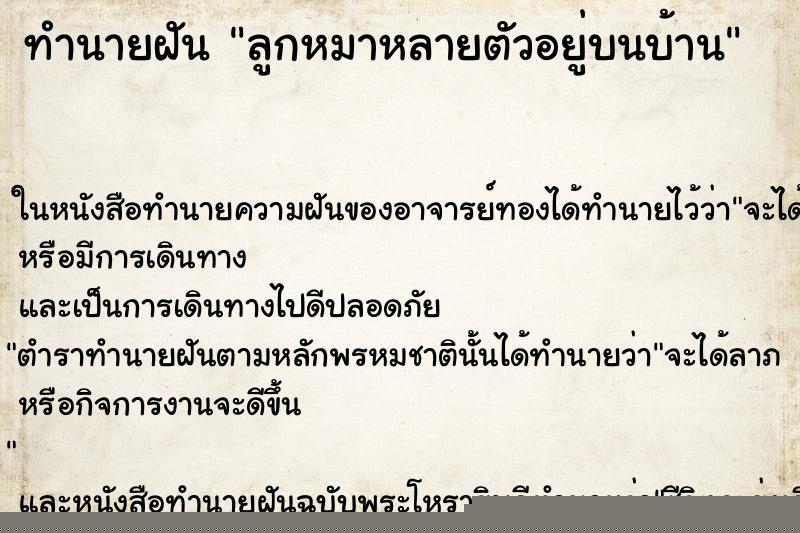 ทำนายฝันลูกหมาหลายตัวอยู่บนบ้าน ทำนายฝันทำนายฝันลูกหมาหลายตัวอยู่บนบ้าน