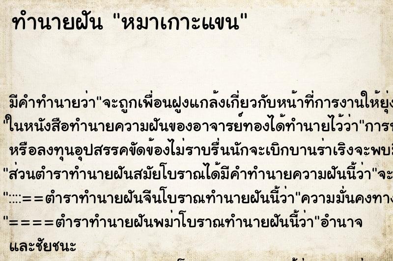 ทำนายฝัน หมาเกาะแขน ทำนายฝัน หมาเกาะแขน