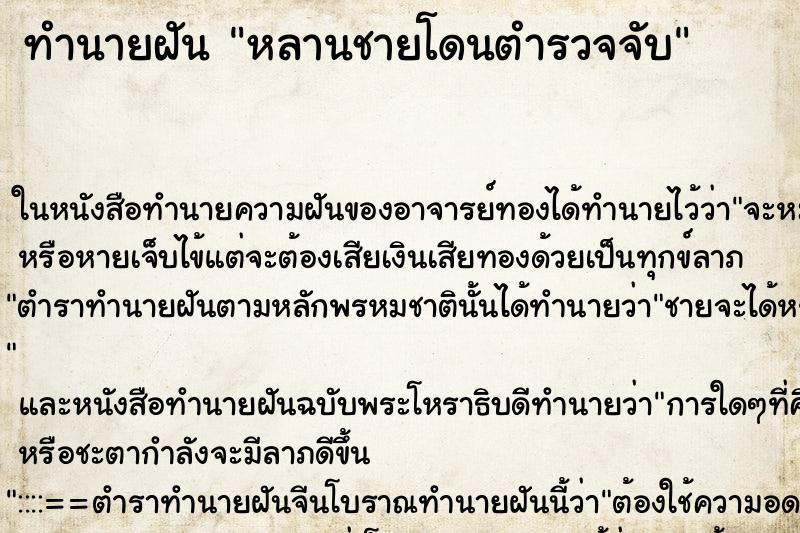 ทำนายฝันหลานชายโดนตำรวจจับ ทำนายฝันทำนายฝันหลานชายโดนตำรวจจับ