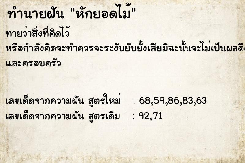 ทำนายฝันหักยอดไม้ ทำนายฝันทำนายฝันหักยอดไม้
