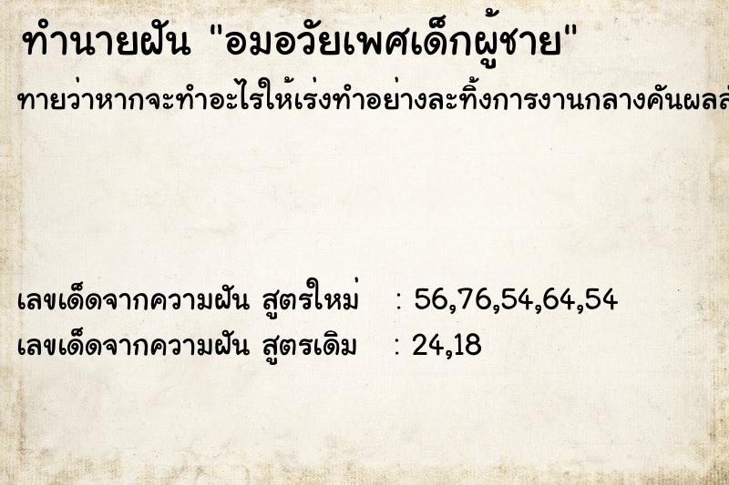 ทำนายฝัน อมอวัยเพศเด็กผู้ชาย ตำราโบราณ แม่นที่สุดในโลก