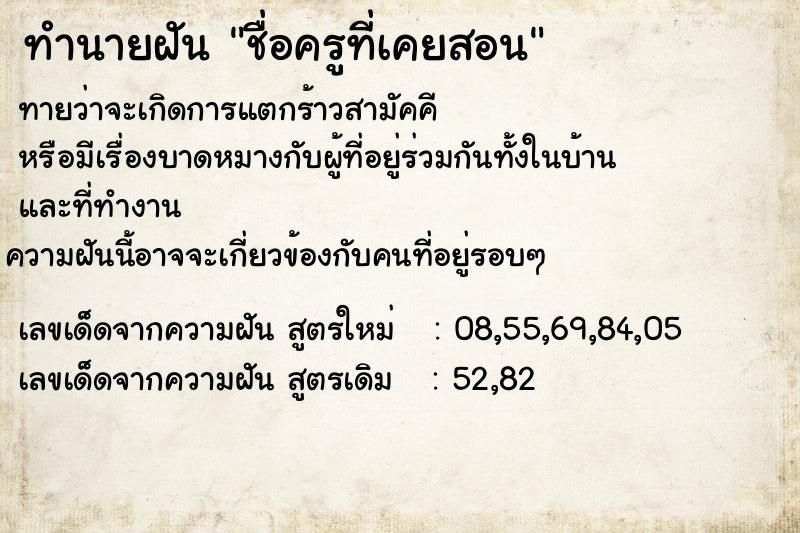 ทำนายฝันทำนายฝันชื่อครูที่เคยสอน