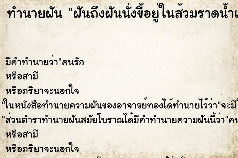 ทำนายฝันทำนายฝันฝันถึงฝันนั่งขี้อยู่ในส้วมราดน้ำเท่าไหร่ก็ไม่หมด