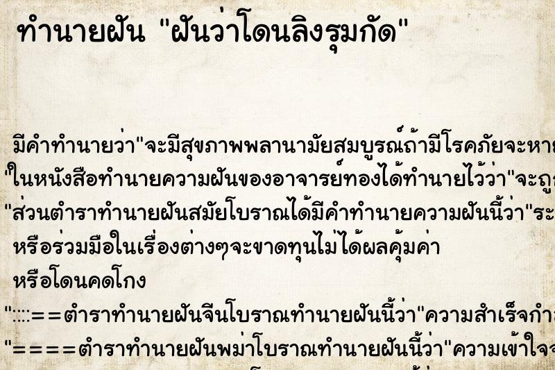 ทำนายฝันฝันว่าโดนลิงรุมกัด ทำนายฝันทำนายฝันฝันว่าโดนลิงรุมกัด
