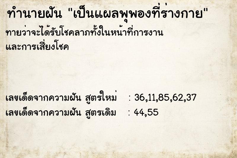 ทำนายฝัน เป็นแผลพุพองที่ร่างกาย ทำนายฝัน เป็นแผลพุพองที่ร่างกาย