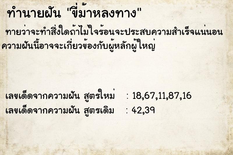 ทำนายฝันขี่ม้าหลงทาง ทำนายฝันทำนายฝันขี่ม้าหลงทาง