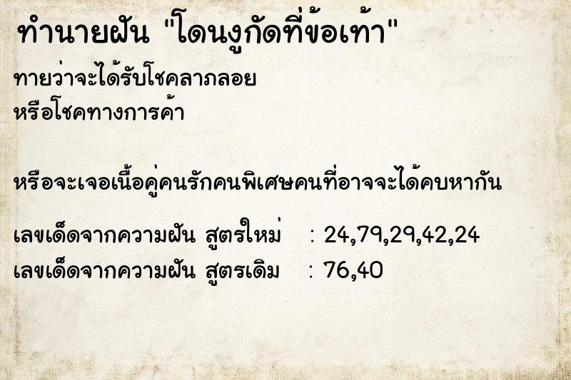 ทำนายฝันทำนายฝันโดนงูกัดที่ข้อเท้า