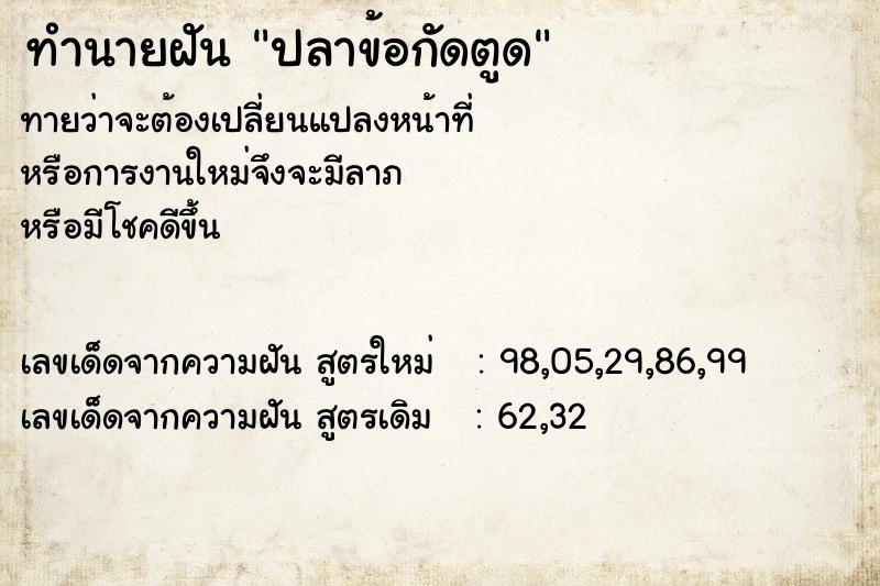 ทำนายฝันปลาข้อกัดตูด ทำนายฝันทำนายฝันปลาข้อกัดตูด