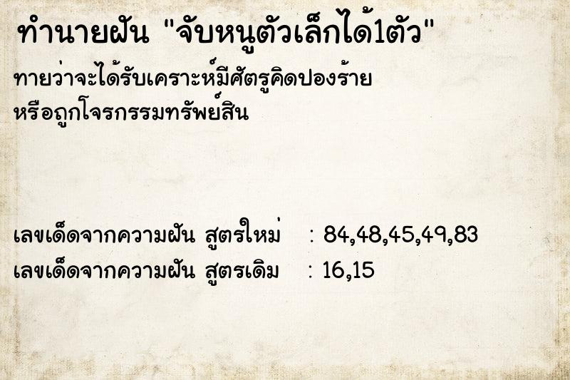 ทำนายฝันจับหนูตัวเล็กได้1ตัว ทำนายฝันทำนายฝันจับหนูตัวเล็กได้1ตัว