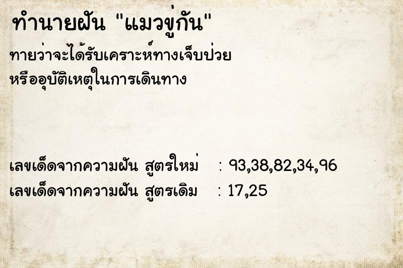 ทำนายฝันทำนายฝันแมวขู่กัน