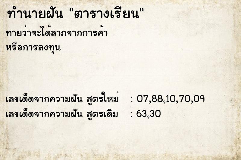 ทำนายฝัน ตารางเรียน ทำนายฝัน ตารางเรียน