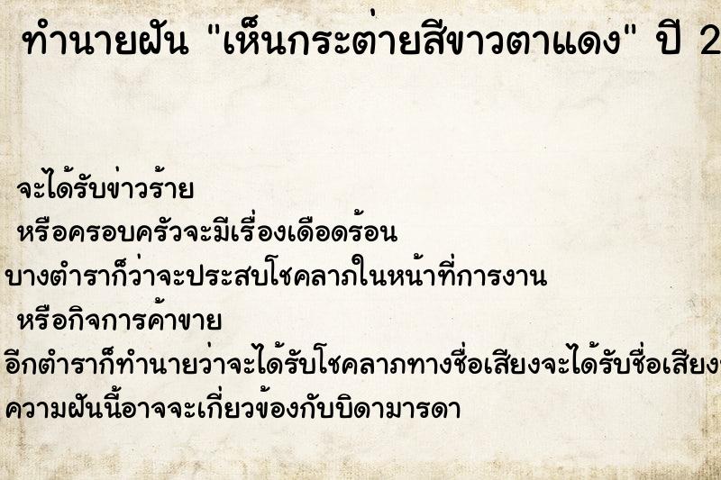 ทำนายฝันเห็นกระต่ายสีขาวตาแดง ทำนายฝันทำนายฝันเห็นกระต่ายสีขาวตาแดง