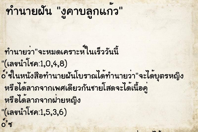 ทำนายฝันงูคาบลูกแก้ว ทำนายฝันทำนายฝันงูคาบลูกแก้ว