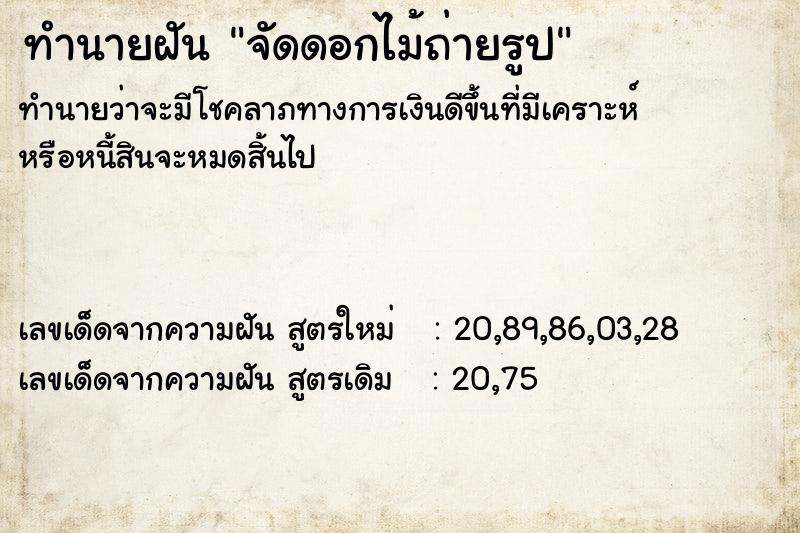 ทำนายฝันจัดดอกไม้ถ่ายรูป ทำนายฝันทำนายฝันจัดดอกไม้ถ่ายรูป