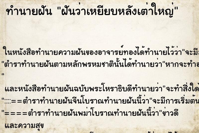 ทำนายฝันฝันว่าเหยียบหลังเต่าใหญ่ ทำนายฝันทำนายฝันฝันว่าเหยียบหลังเต่าใหญ่
