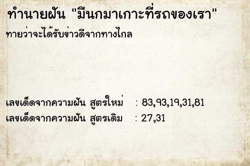 ทำนายฝันทำนายฝันมีนกมาเกาะที่รถของเรา