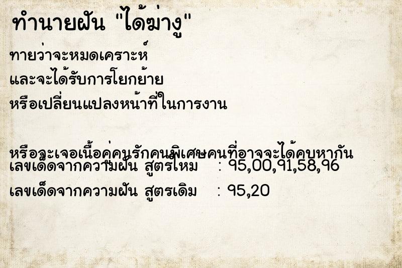 ทำนายฝันได้ฆ่างู ทำนายฝันทำนายฝันได้ฆ่างู