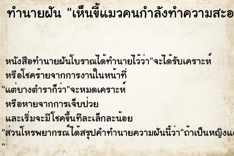 ทำนายฝัน เห็นขี้แมวคนกำลังทำความสะอาดขี้แมวเหม็นมาก ทำนายฝัน เห็นขี้แมวคนกำลังทำความสะอาดขี้แมวเหม็นมาก