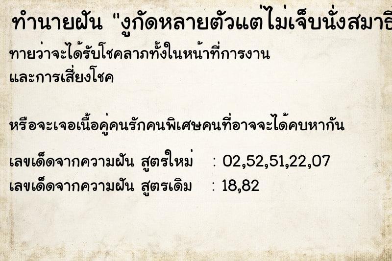 ทำนายฝัน งูกัดหลายตัวแต่ไม่เจ็บนั่งสมาธิไปด้วย