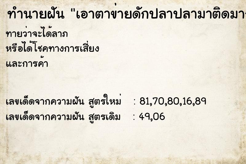 ทำนายฝัน เอาตาข่ายดักปลาปลามาติดมากมาย ทำนายฝัน เอาตาข่ายดักปลาปลามาติดมากมาย