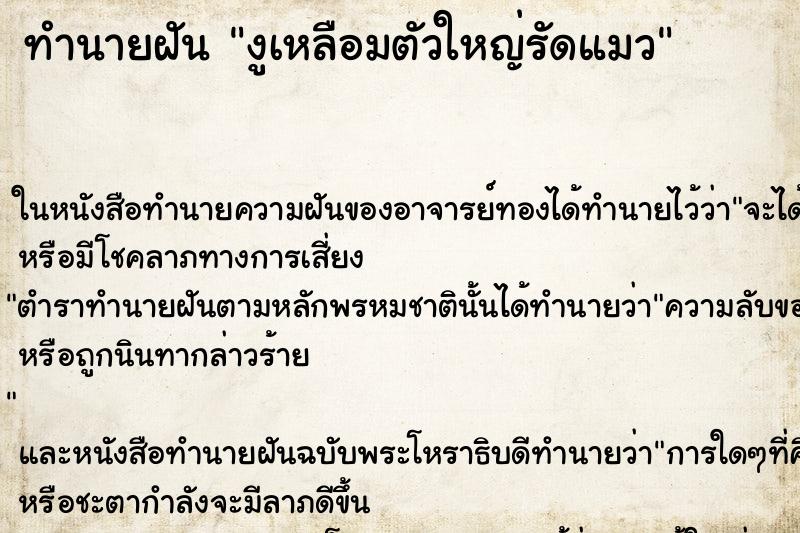 ทำนายฝันงูเหลือมตัวใหญ่รัดแมว ทำนายฝันทำนายฝันงูเหลือมตัวใหญ่รัดแมว