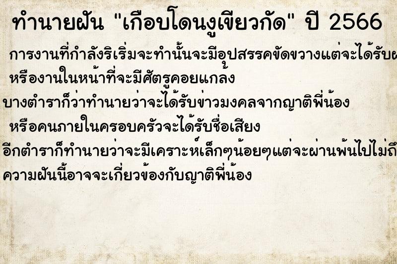 ทำนายฝันเกือบโดนงูเขียวกัด ทำนายฝันทำนายฝันเกือบโดนงูเขียวกัด