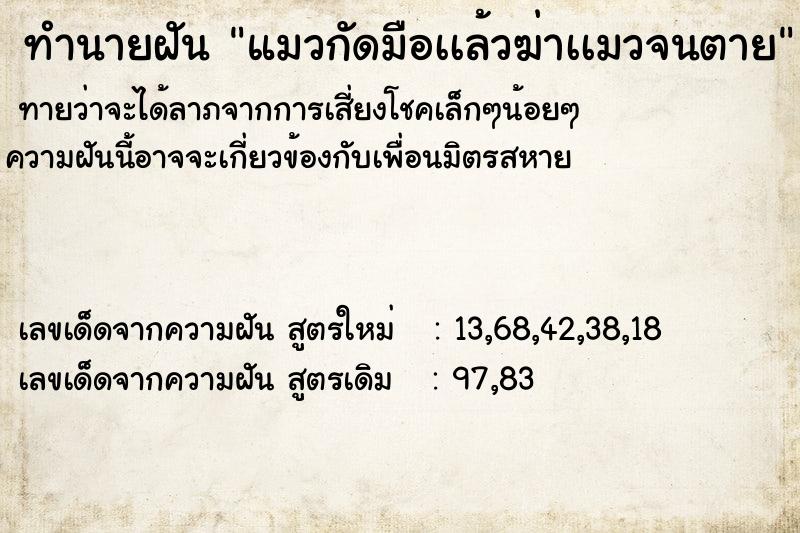 ทำนายฝันทำนายฝันแมวกัดมือเเล้วฆ่าเเมวจนตาย