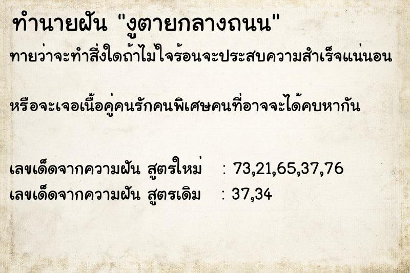ทำนายฝันงูตายกลางถนน ทำนายฝันทำนายฝันงูตายกลางถนน