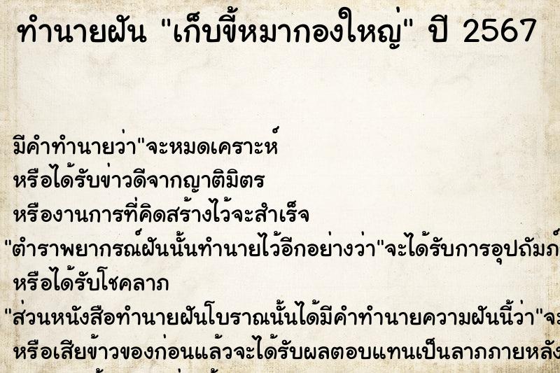 ทำนายฝันทำนายฝันเก็บขี้หมากองใหญ่