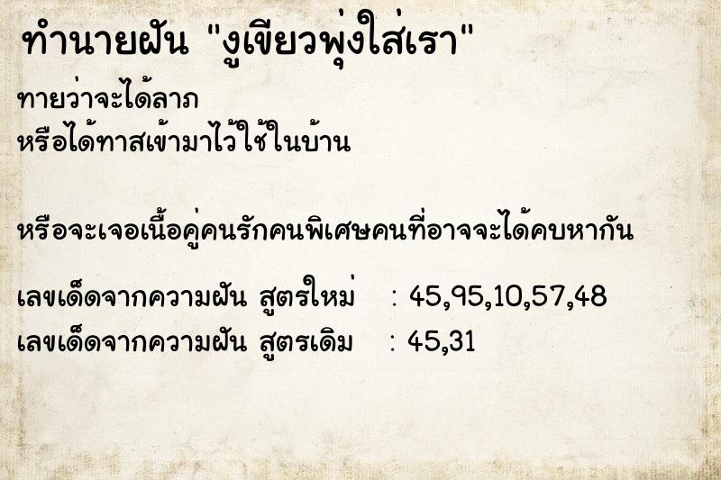 ทำนายฝันงูเขียวพุ่งใส่เรา ทำนายฝันทำนายฝันงูเขียวพุ่งใส่เรา