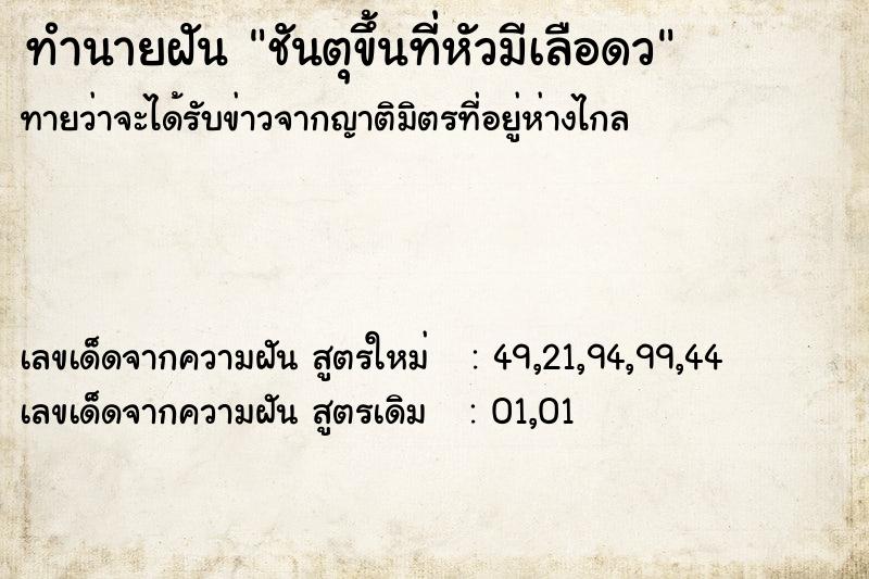 ทำนายฝันชันตุขึ้นที่หัวมีเลือดว ทำนายฝันทำนายฝันชันตุขึ้นที่หัวมีเลือดว
