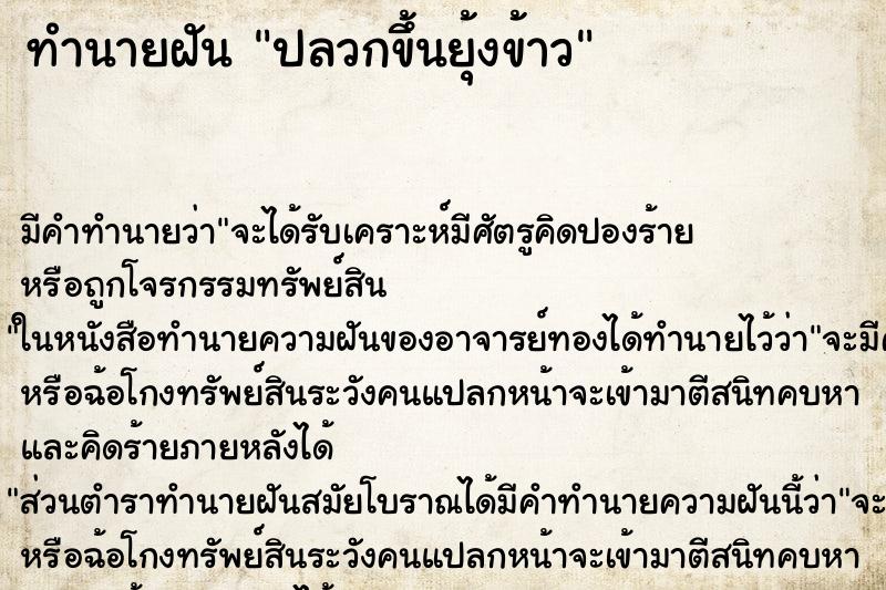 ทำนายฝัน ปลวกขึ้นยุ้งข้าว ทำนายฝัน ปลวกขึ้นยุ้งข้าว