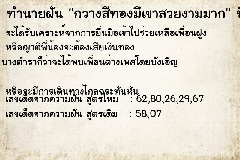 ทำนายฝันทำนายฝันกวางสีทองมีเขาสวยงามมาก