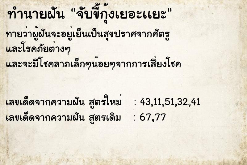 ทำนายฝันทำนายฝันจับขี้กุ้งเยอะเเยะ