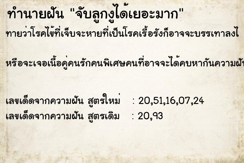 ทำนายฝันทำนายฝันจับลูกงูได้เยอะมาก