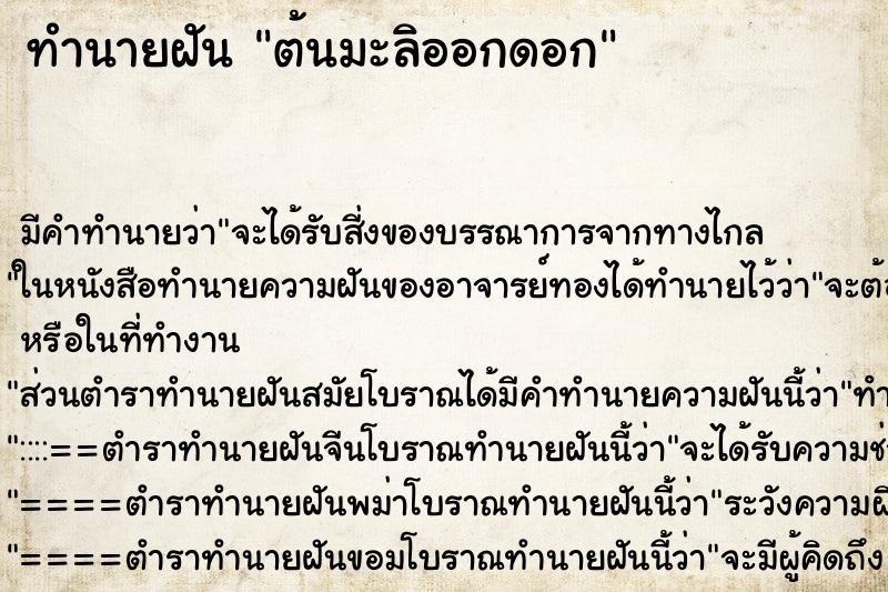 ทำนายฝัน ต้นมะลิออกดอก ตำราโบราณ แม่นที่สุดในโลก