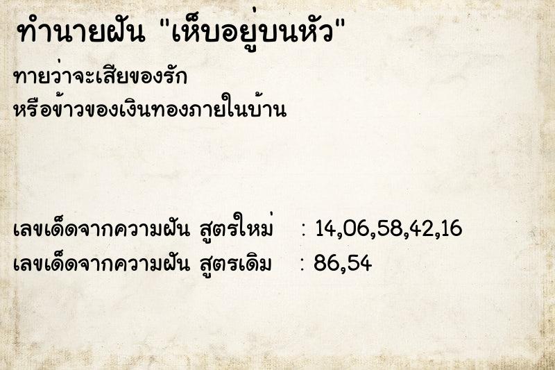 ทำนายฝัน เห็บอยู่บนหัว ทำนายฝัน เห็บอยู่บนหัว
