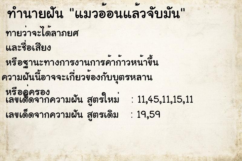 ทำนายฝันทำนายฝันแมวอ้อนแล้วจับมัน