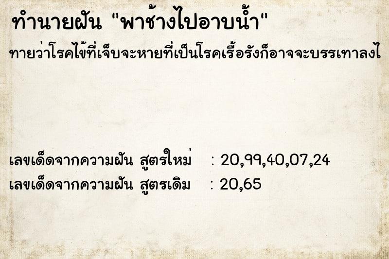 ทำนายฝันพาช้างไปอาบน้ำ ทำนายฝันทำนายฝันพาช้างไปอาบน้ำ