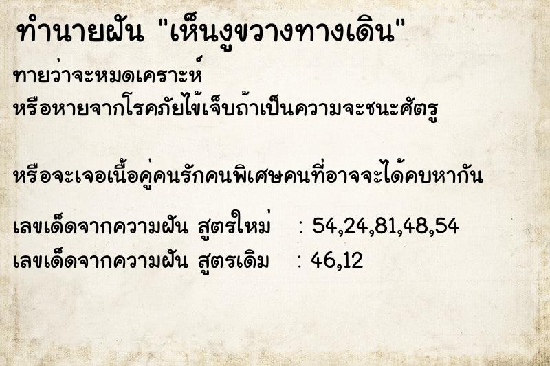 ทำนายฝัน เห็นงูขวางทางเดิน ทำนายฝัน เห็นงูขวางทางเดิน