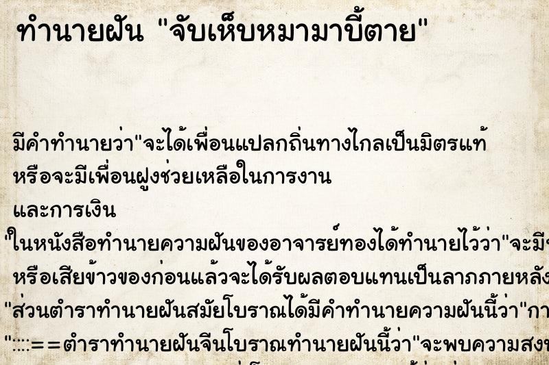 ทำนายฝัน จับเห็บหมามาบี้ตาย ทำนายฝัน จับเห็บหมามาบี้ตาย