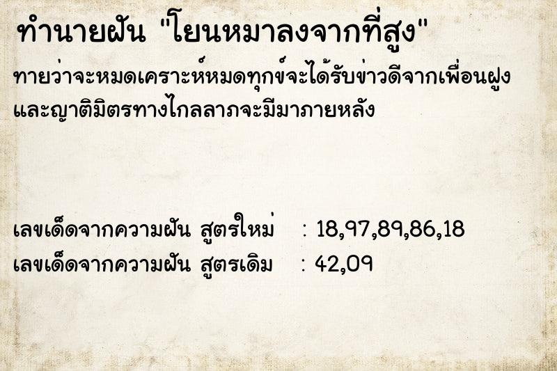 ทำนายฝันโยนหมาลงจากที่สูง ทำนายฝันทำนายฝันโยนหมาลงจากที่สูง