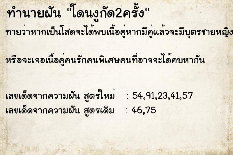 ทำนายฝันทำนายฝันโดนงูกัด2ครั้ง