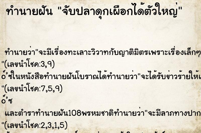 ทำนายฝันทำนายฝันจับปลาดุกเผือกได้ตัวใหญ่