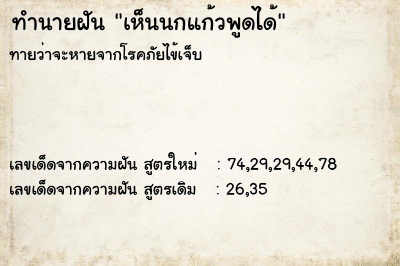 ทำนายฝันทำนายฝันเห็นนกแก้วพูดได้