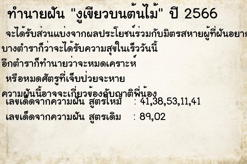 ทำนายฝันงูเขียวบนต้นไม้ ทำนายฝันทำนายฝันงูเขียวบนต้นไม้