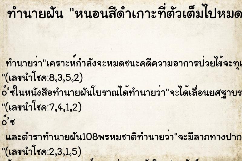 ทำนายฝัน หนอนสีดำเกาะที่ตัวเต็มไปหมดเลย