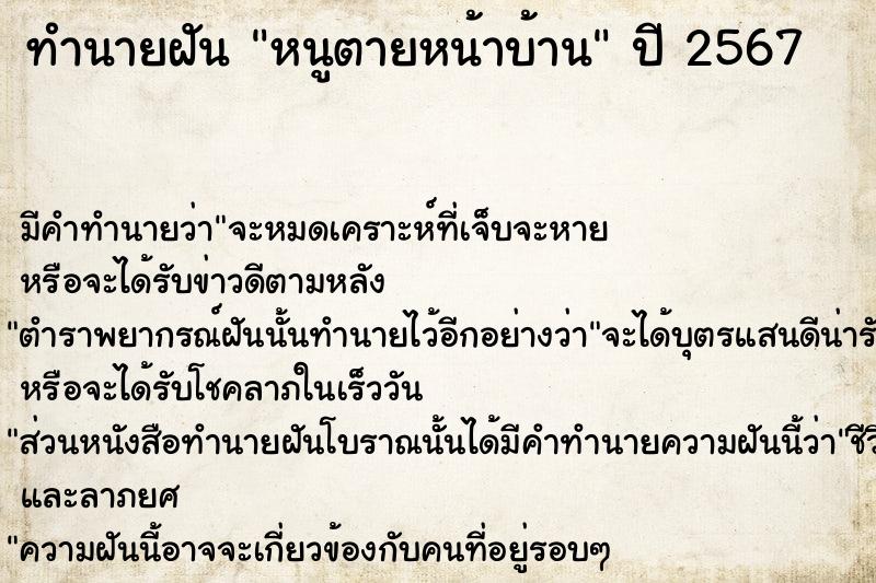 ทำนายฝัน หนูตายหน้าบ้าน