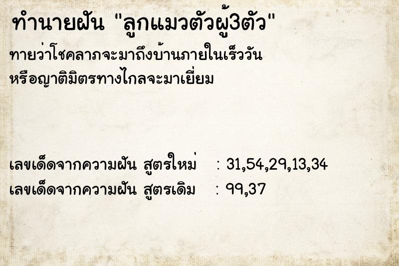 ทำนายฝัน ลูกแมวตัวผู้3ตัว ทำนายฝัน ลูกแมวตัวผู้3ตัว